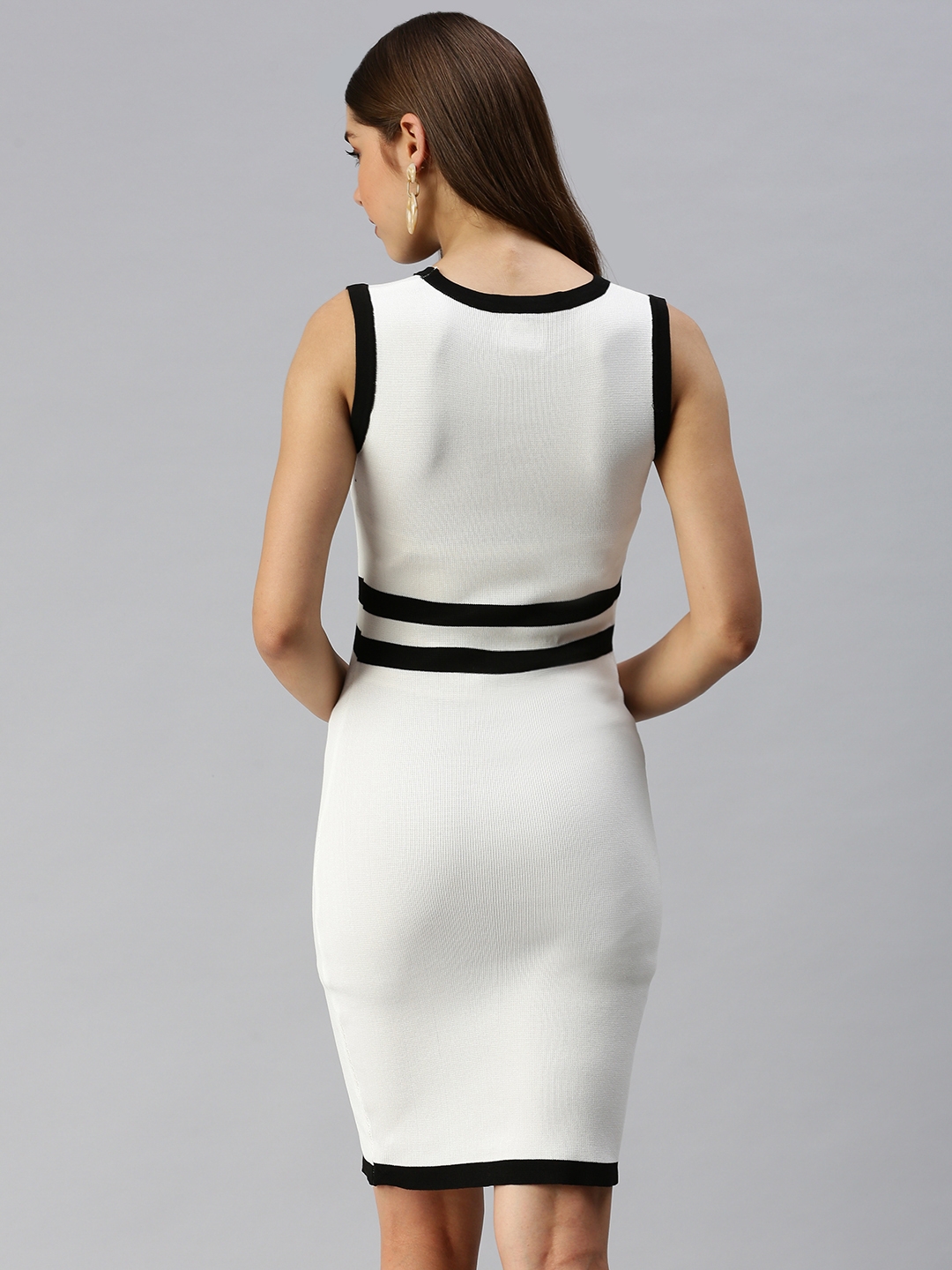 Women's White Synthetic Solid Dresses
