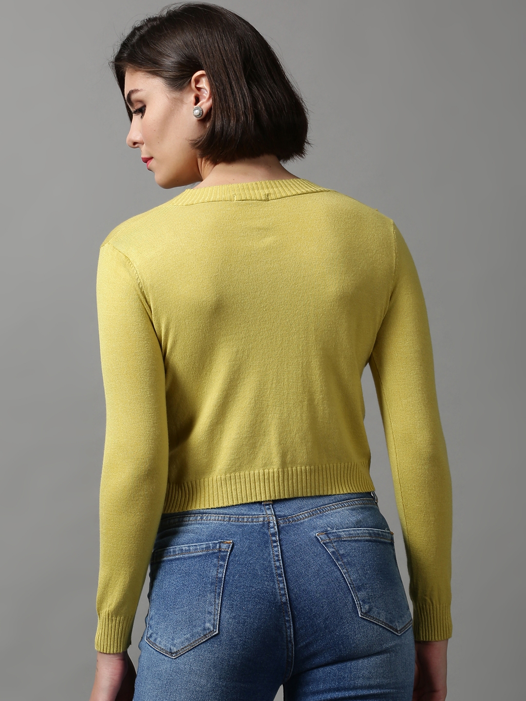 Women's Green Wool Solid Sweaters