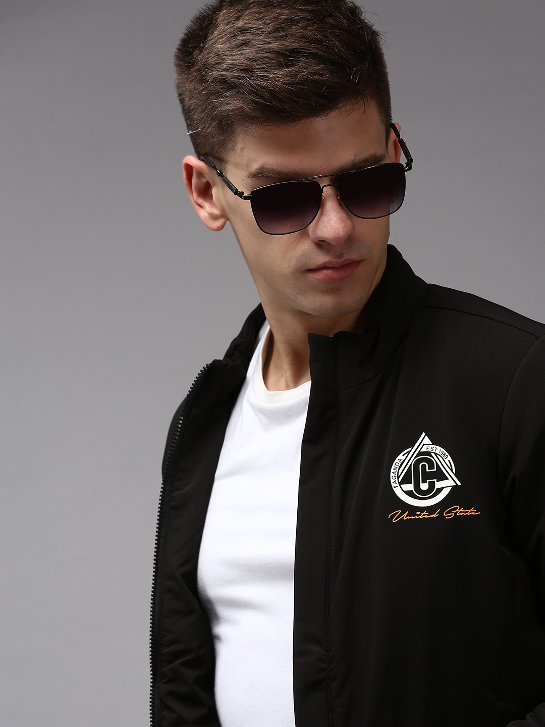 SHOWOFF Men's Solid Black Mandarin Collar Padded Jacket