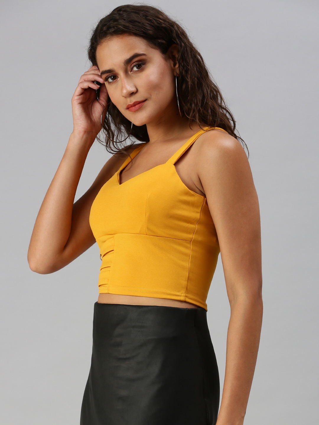 Women's Yellow Polycotton Solid Tops