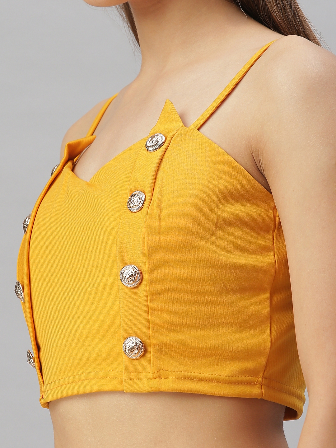 Women's Yellow Polyester Solid Tops