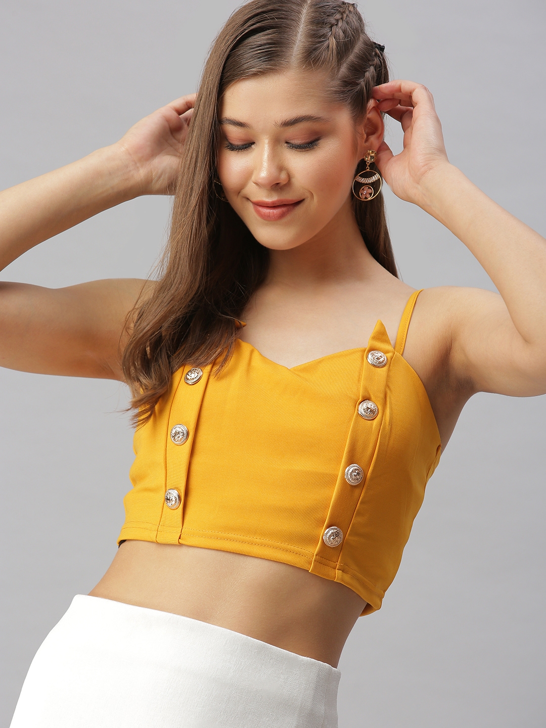 Showoff | SHOWOFF Women's Sweetheart Neck Solid Yellow Crop Top