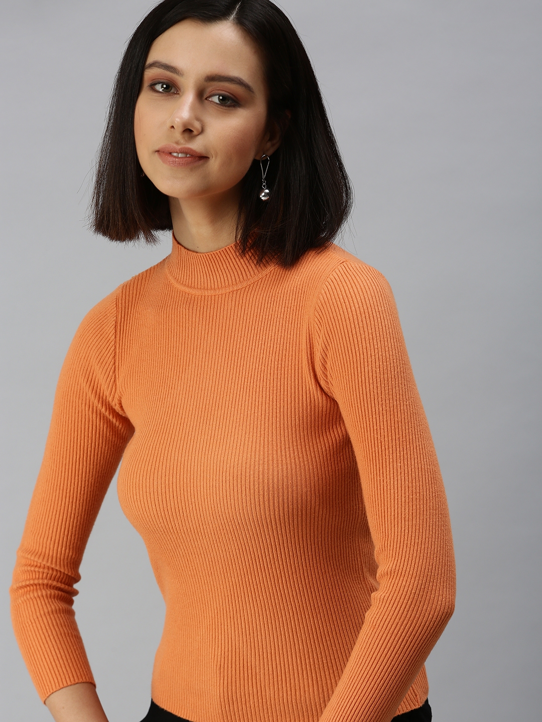 Women's Orange Cotton Blend Solid Tops