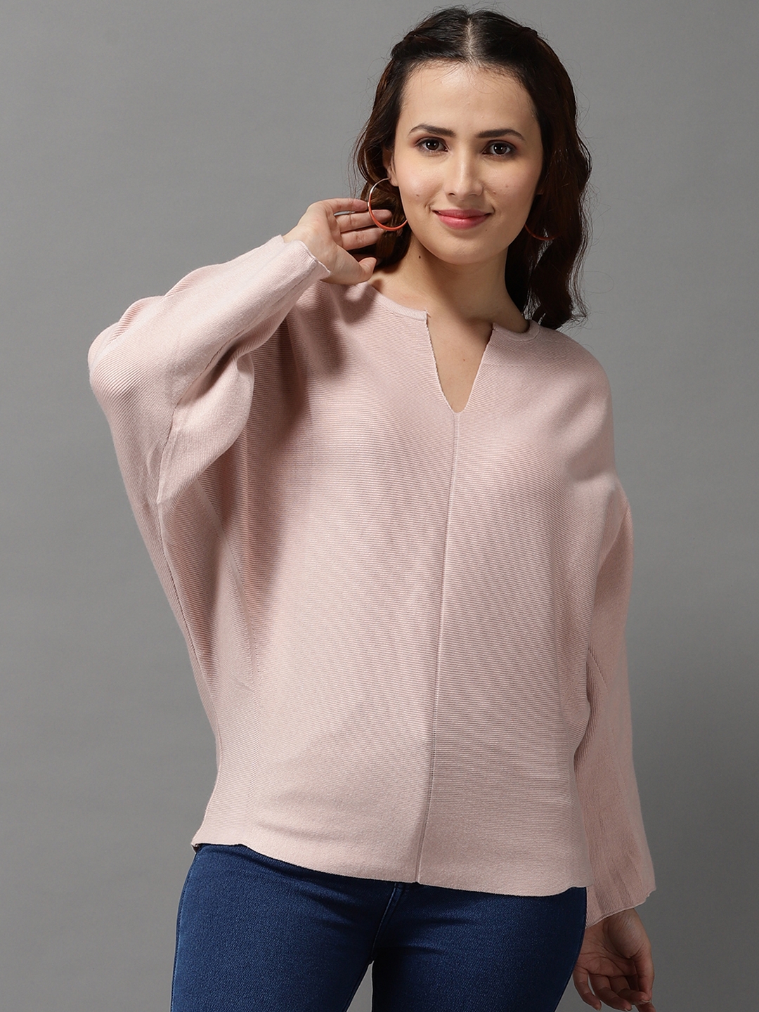 Women's Pink Acrylic Solid Sweaters