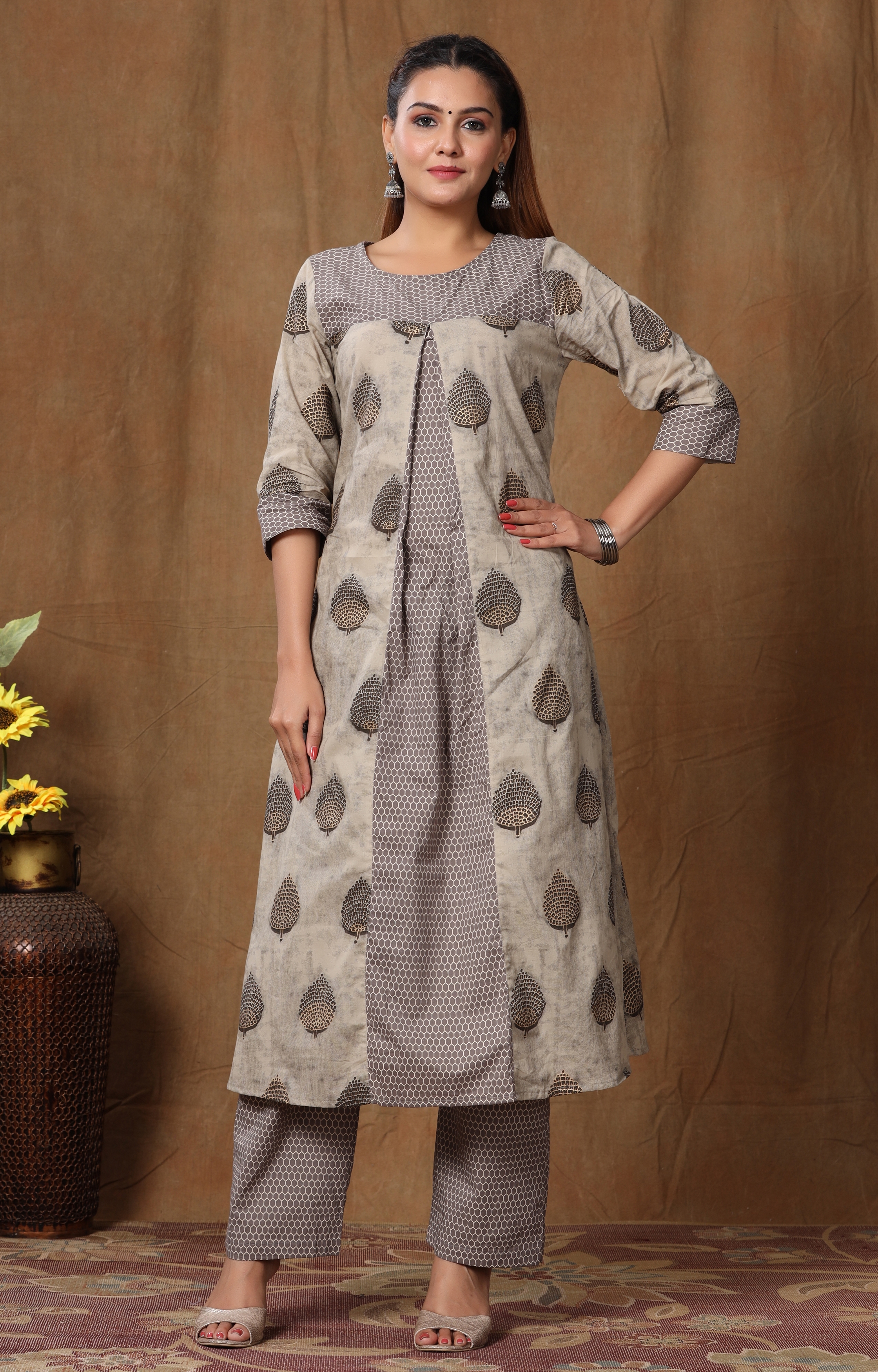 Miravan womens pure cotton printed A-Line kurta And palazzo set 