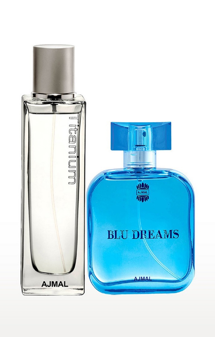 Ajmal Titanium EDP Perfume 100ml for Men and Blu Dreams EDP Citurs Fruity Perfume 100ml for Men FREE