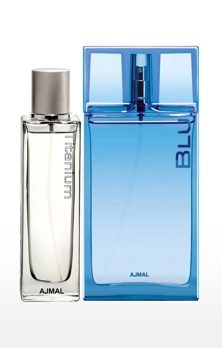 Ajmal Titanium EDP Perfume 100ml for Men and Blu EDP Aquatic Perfume 90ml for Men