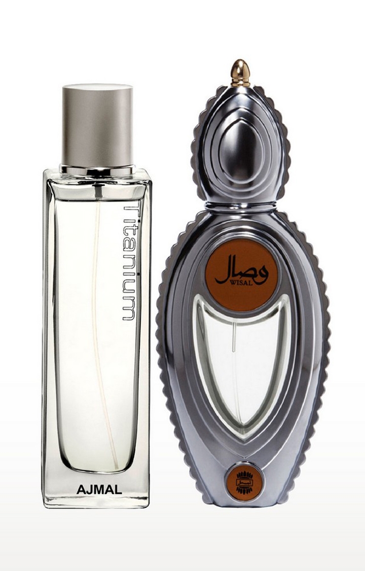 Ajmal Titanium EDP Perfume 100ml for Men and Wisal EDP Musky Perfume 50ml for Women