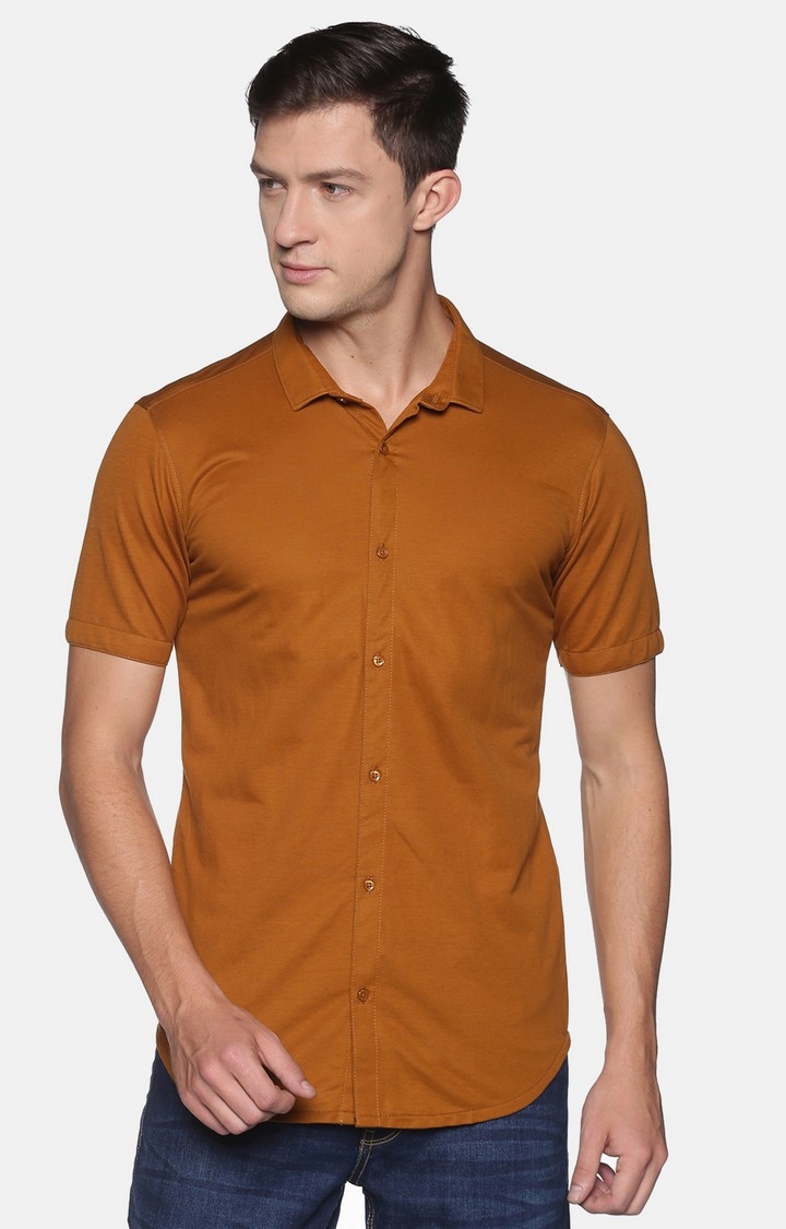 Showoff | Showoff Men's Cotton Casual Khaki Solid Slim Fit Shirt