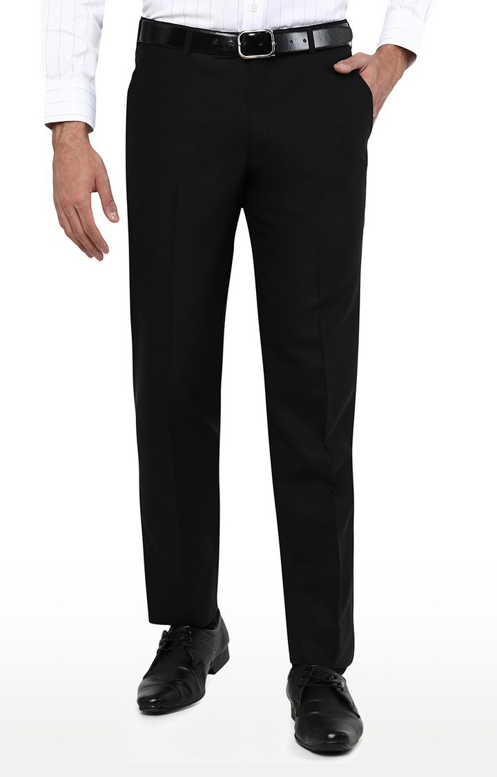 Men's Black Wool Blend  Formal Trousers
