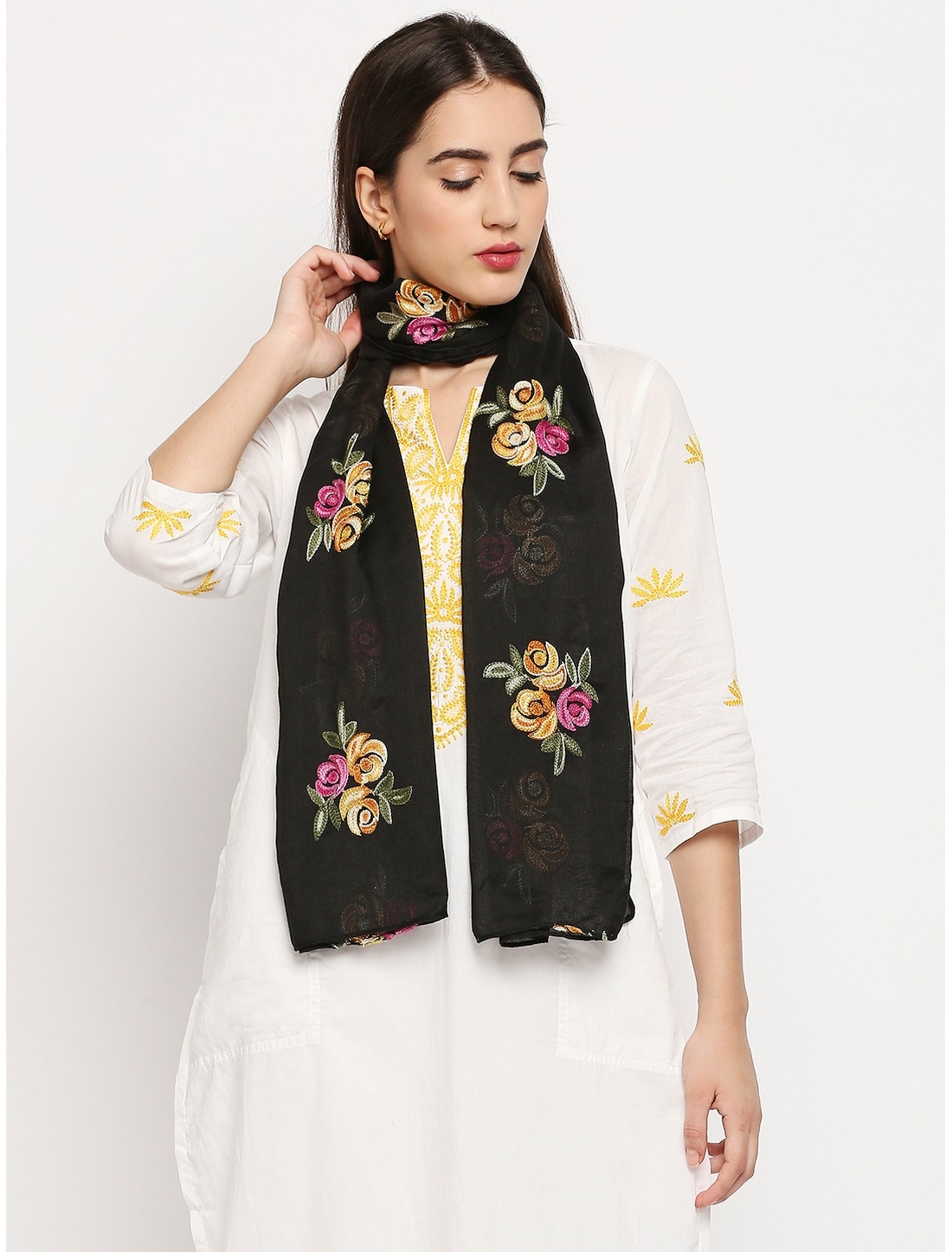 Get Wrapped | Get Wrapped Black Embroidered Scarf  for Women