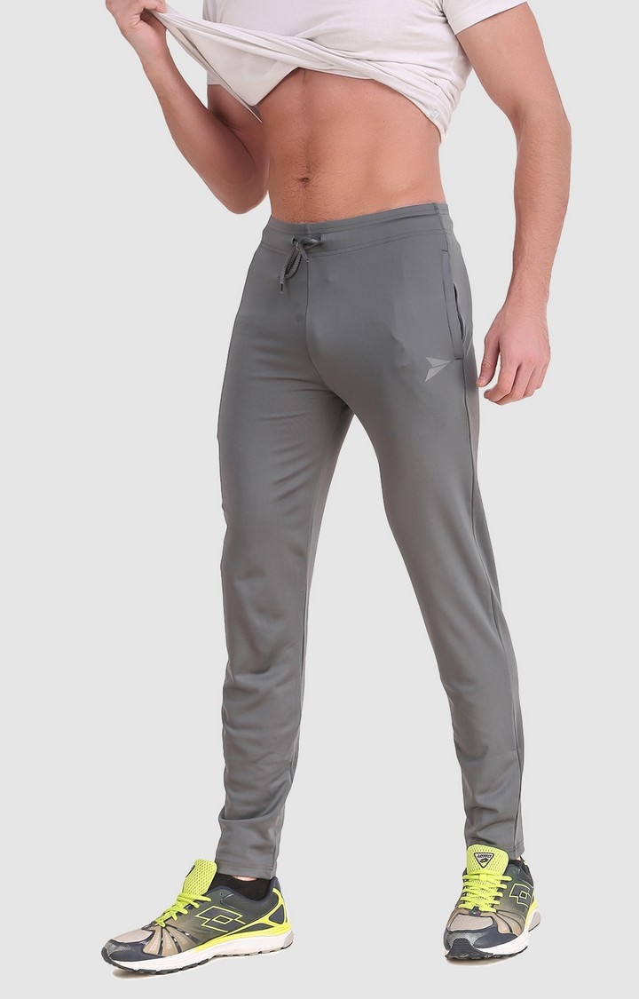 Men's Light Grey Polyester Solid Trackpant