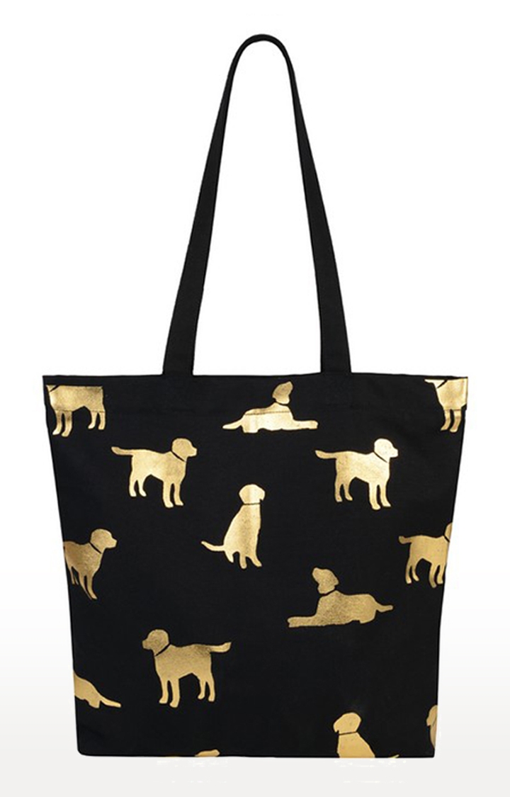 Vivinkaa | Vivinkaa Black Cotton Canvas Many Dog Printed Tote Bag
