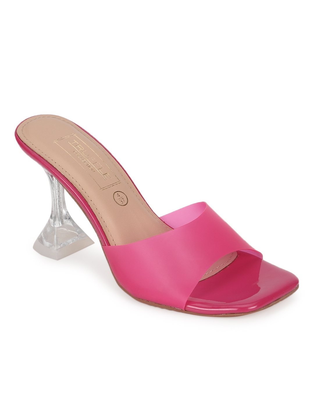 Truffle Collection | Fuschia Pink Patent Perspex Clear Stiletto Mules