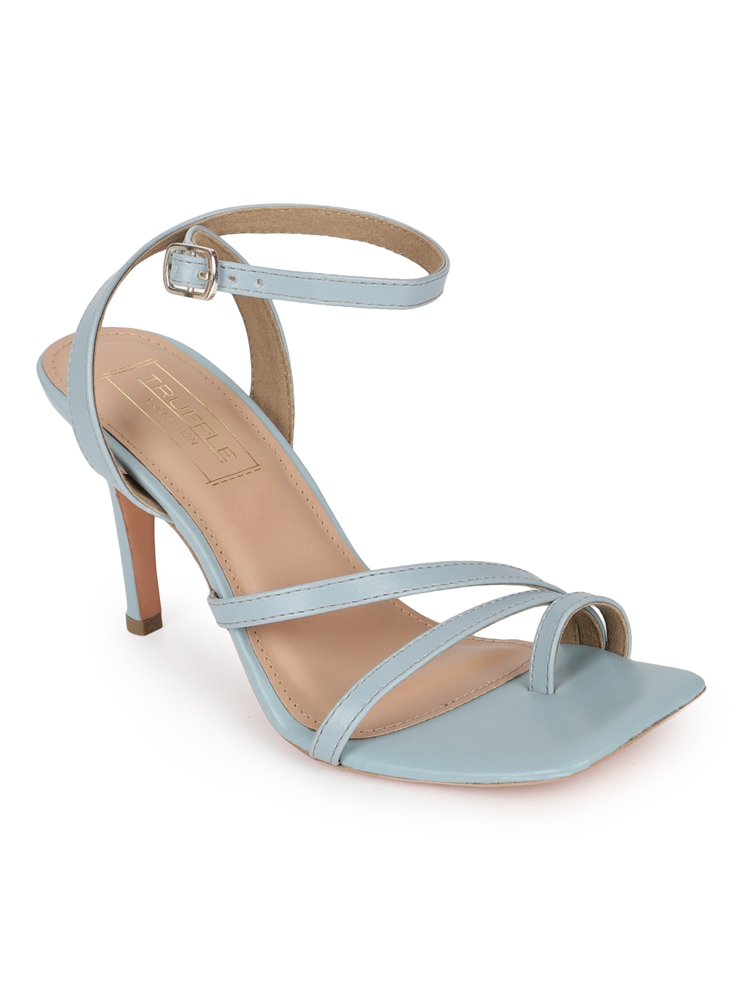Truffle Collection | Pastel Blue PU High Ankle Strappy Stilettos