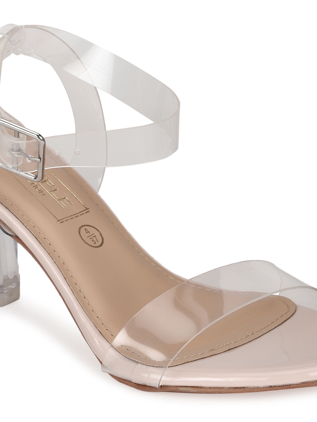 Nude Patent Perspex Clear Round Block Heels