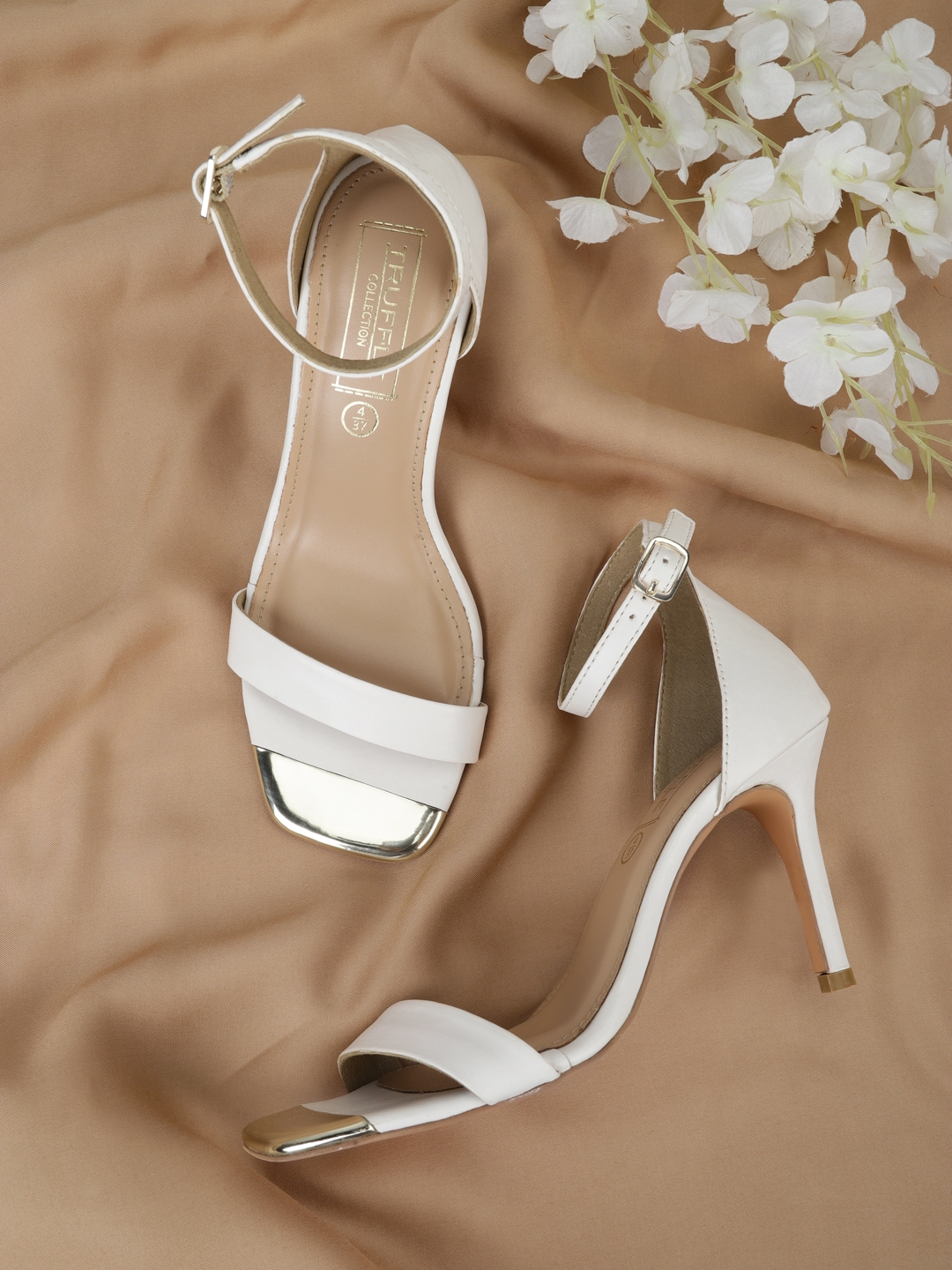 Truffle Collection | White PU Strappy Stiletto Sandals