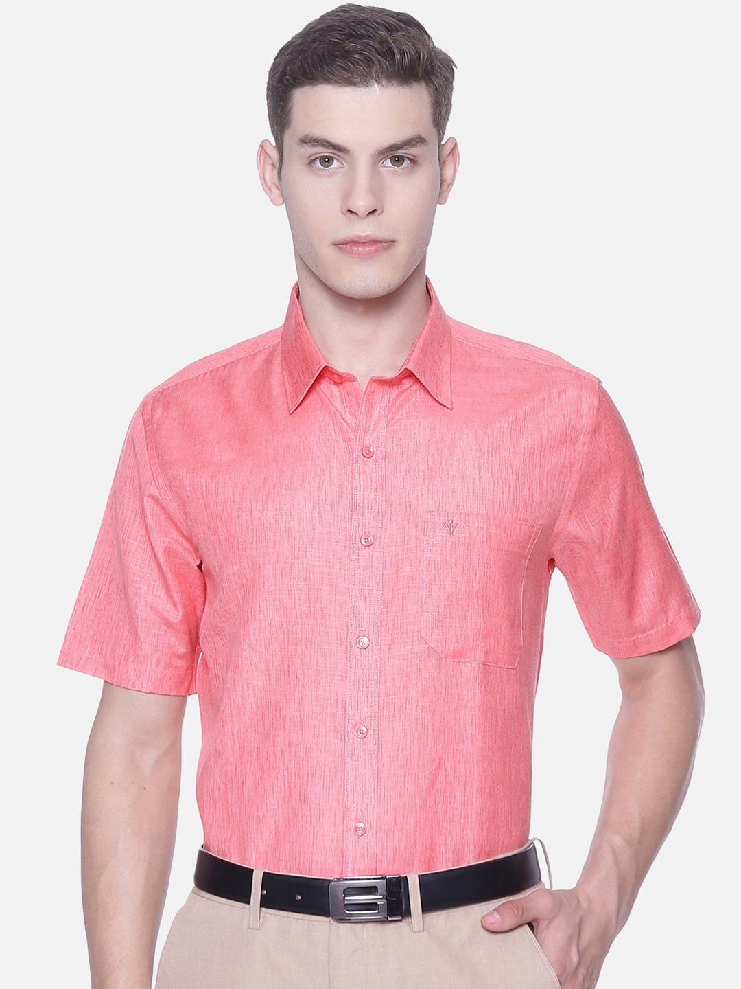 Ramraj | RAMRAJ COTTON Men Pink Original Regular Fit Solid Formal Shirt