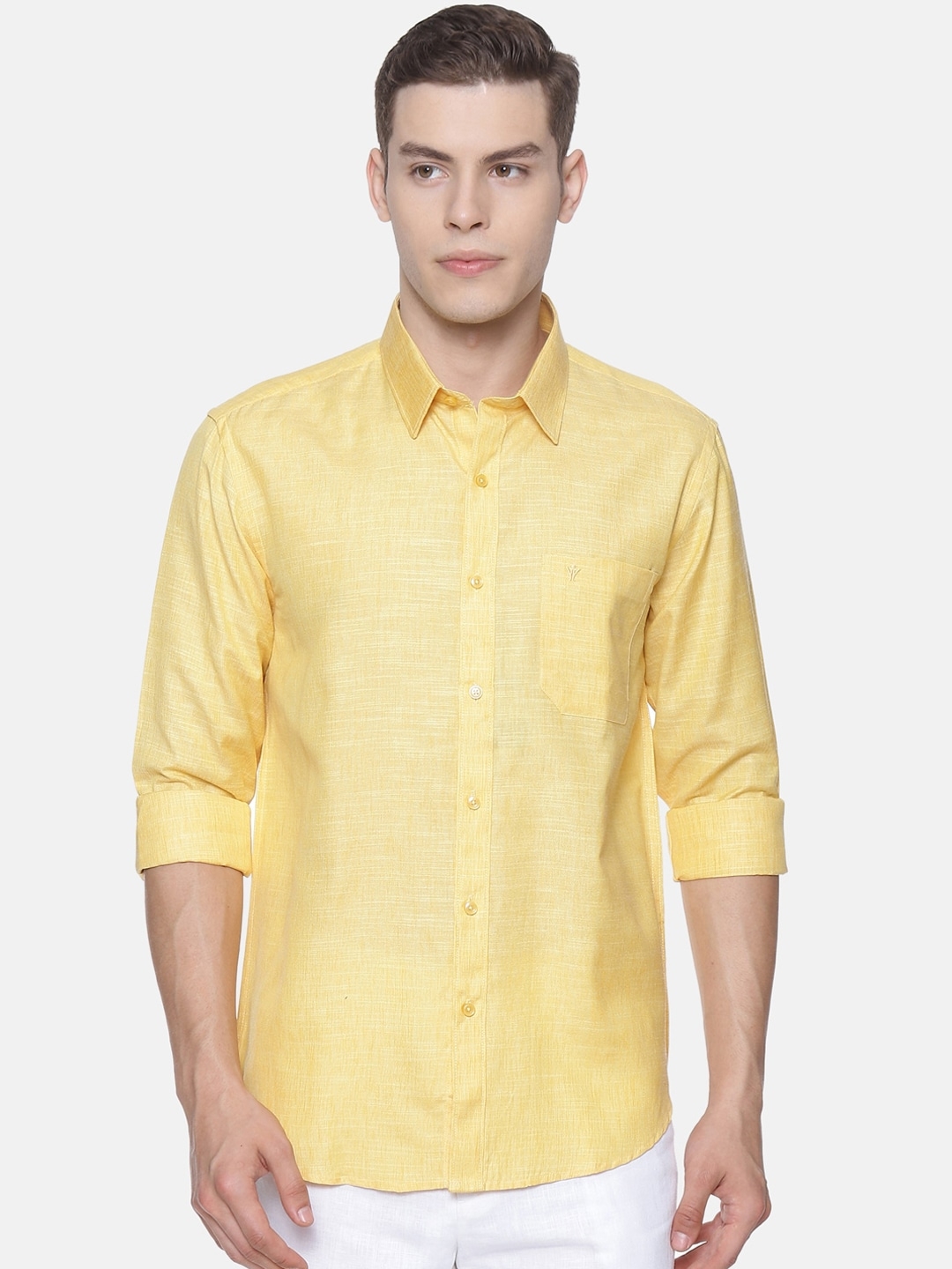 Ramraj | RAMRAJ COTTON Men Yellow Original Regular Fit Solid Casual Shirt