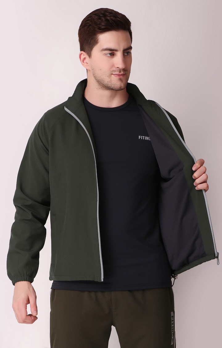 Men's Olive Green Polycotton Solid Tracksuit