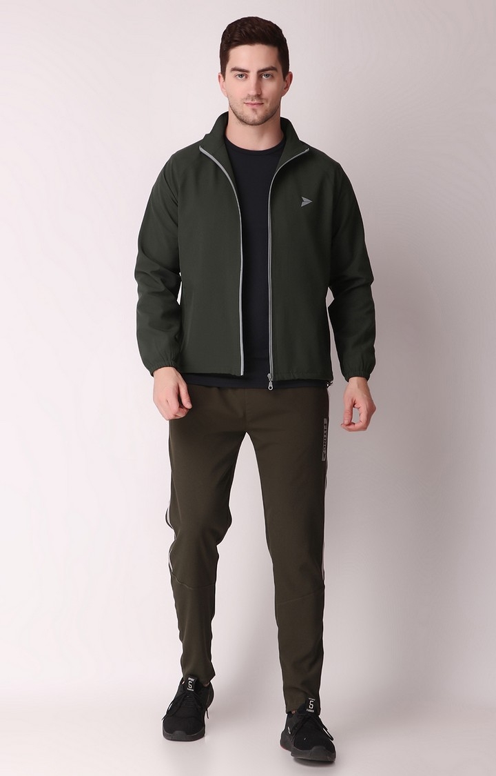 Men's Olive Green Polycotton Solid Tracksuit