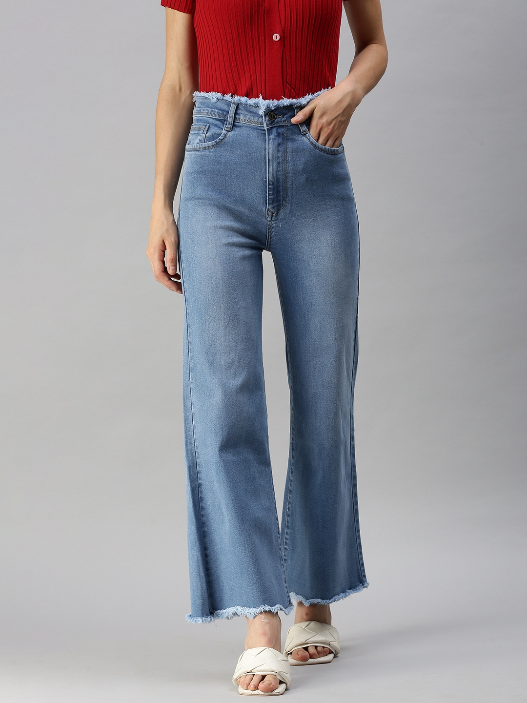 Showoff | SHOWOFF Women's Clean Look Blue Wide Leg Denim Jeans