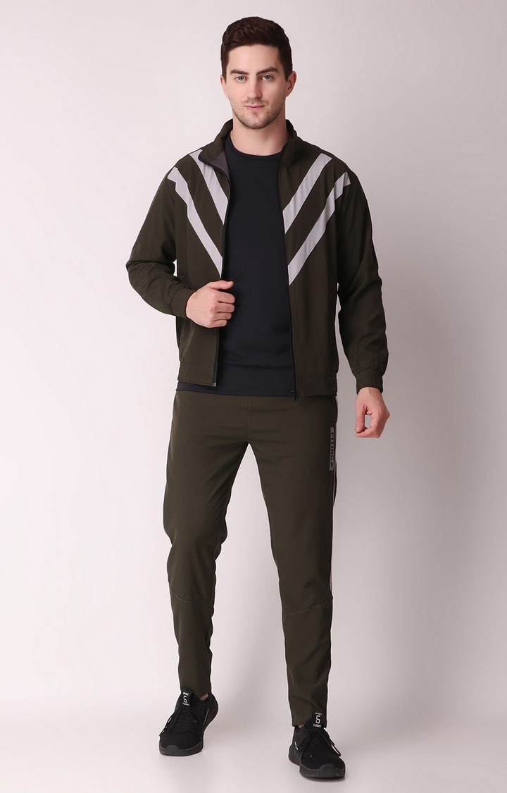 Fitinc Sports & Casual Olive Tracksuit for Men with Zipper Pockets