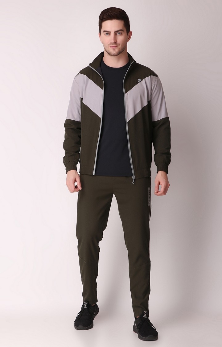 Fitinc Men’s Olive Full Zip Tracksuit for Sports & Casual Occasion