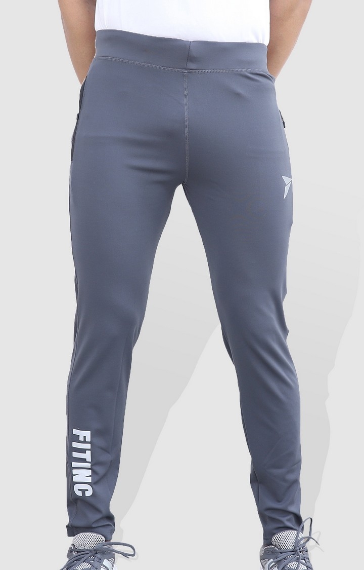Fitinc | Fitinc Slim Fit Grey Track Pant for Gym & Yoga with Zipper Pockets