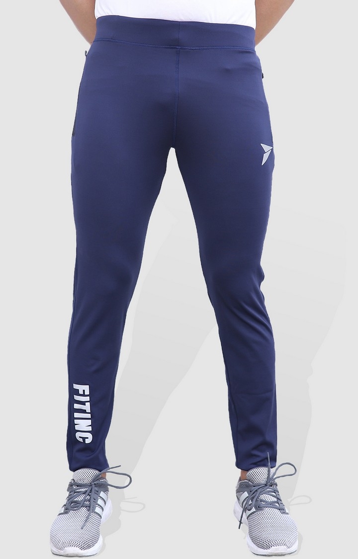 Fitinc | Fitinc Slim Fit Navy Blue Track Pant for Gym & Yoga with Zipper Pockets