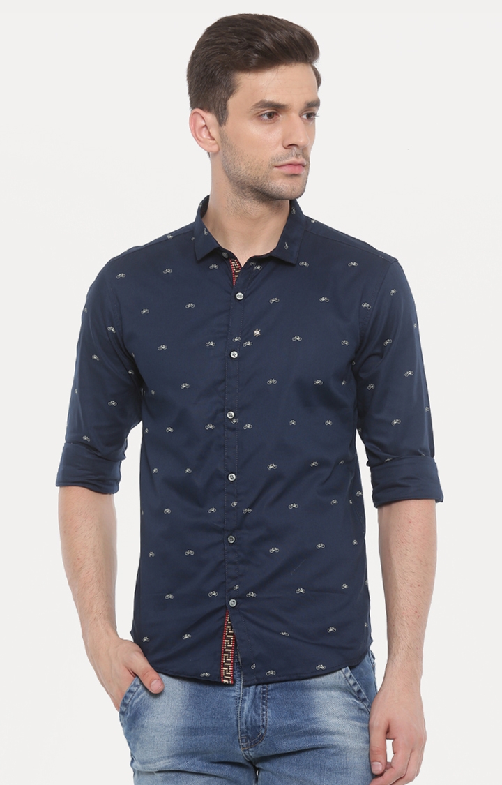 Navy Blue Printed Casual Shirt