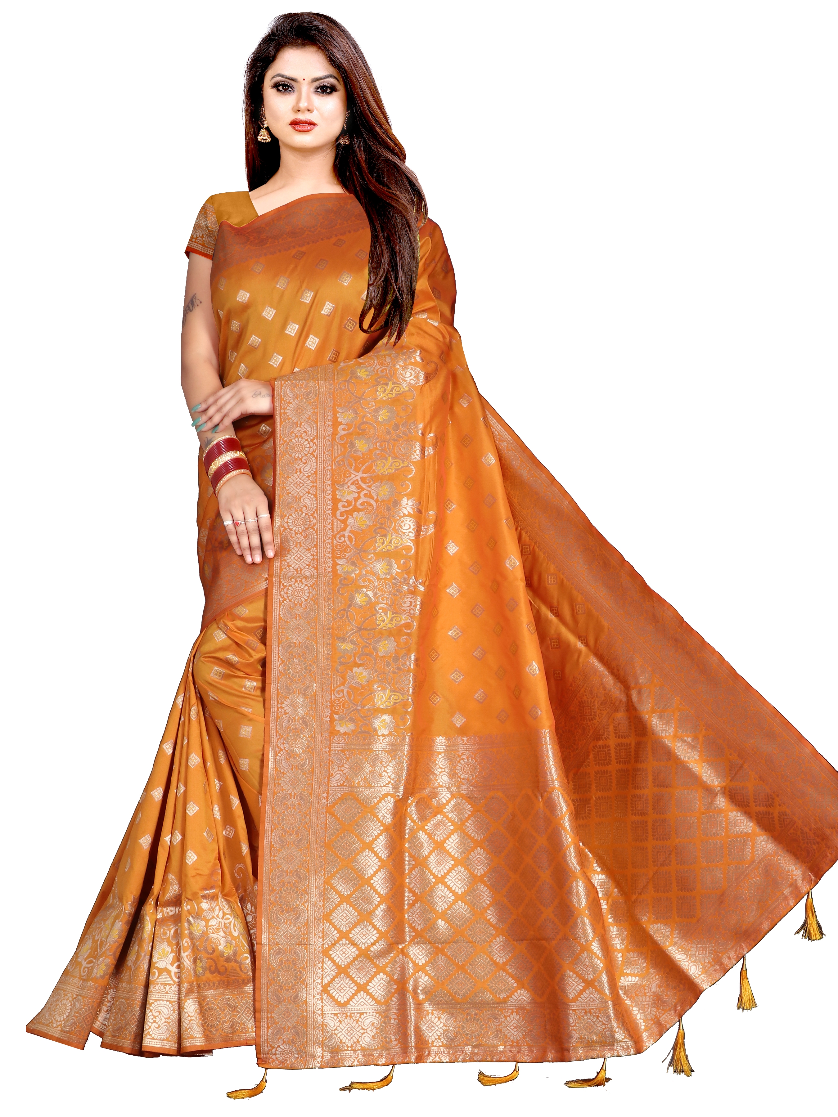 Glemora | Glemora Saree for Women Banarasi Silk Saree With Blouse (Yellow)
