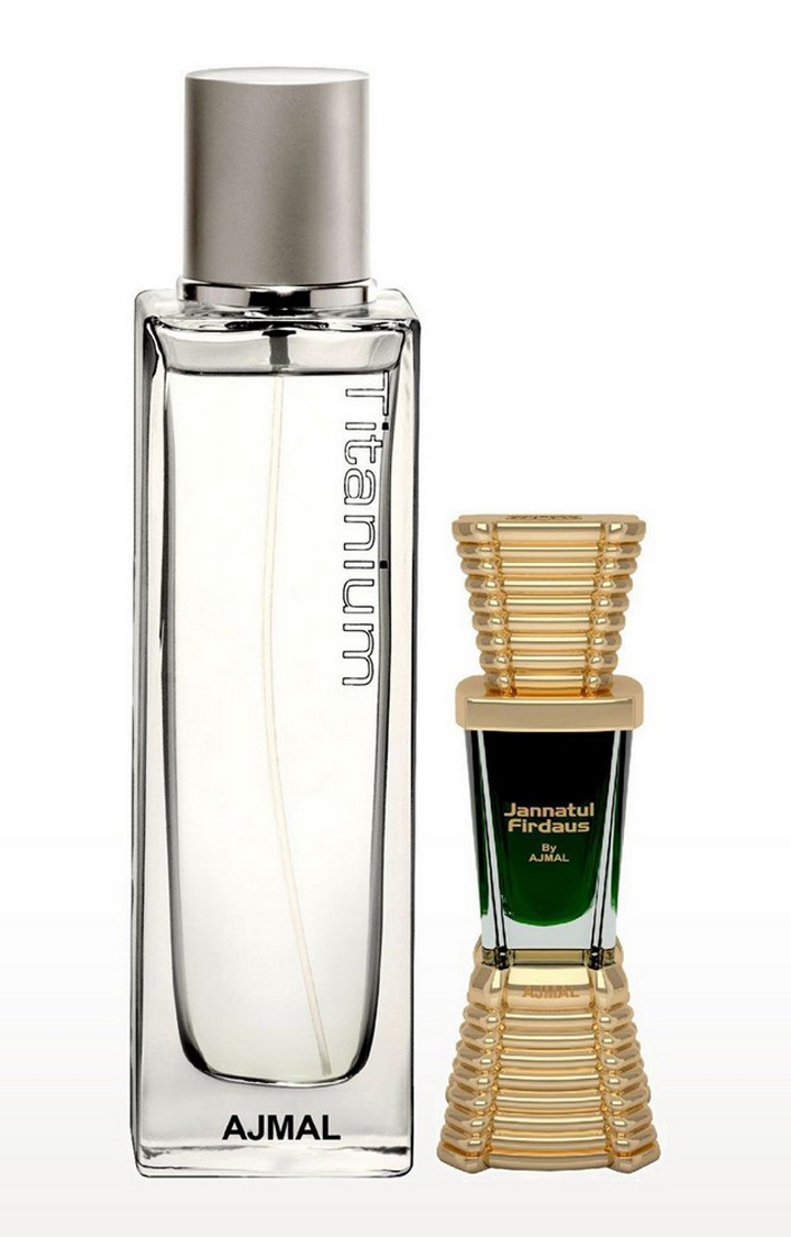 Ajmal Titanium EDP Perfume 100ml for Men and Jannatul Firdaus Concentrated Perfume Oil Oriental Alcohol-free Attar 10ml for Unisex