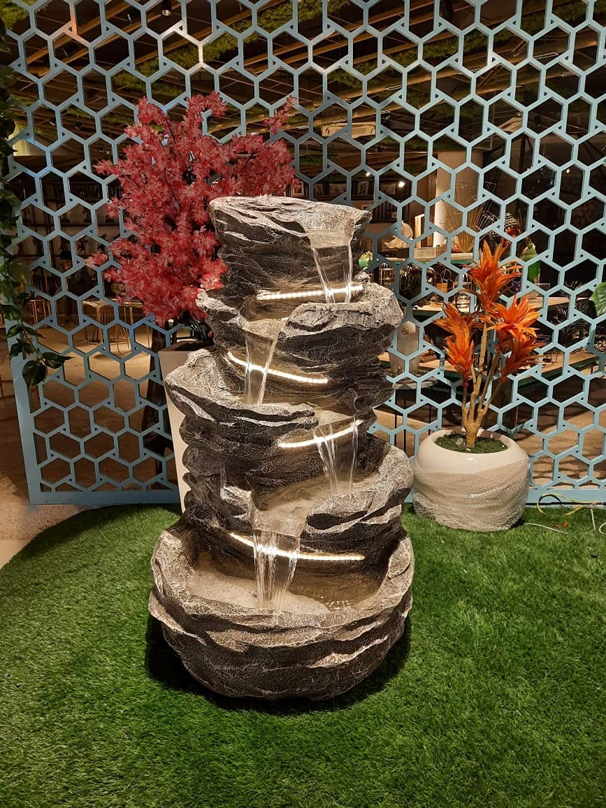 Order Happiness | Order Happiness 5 Steps Big Stone Fiber Grey Water Fountain (60 x60 x106 cm)