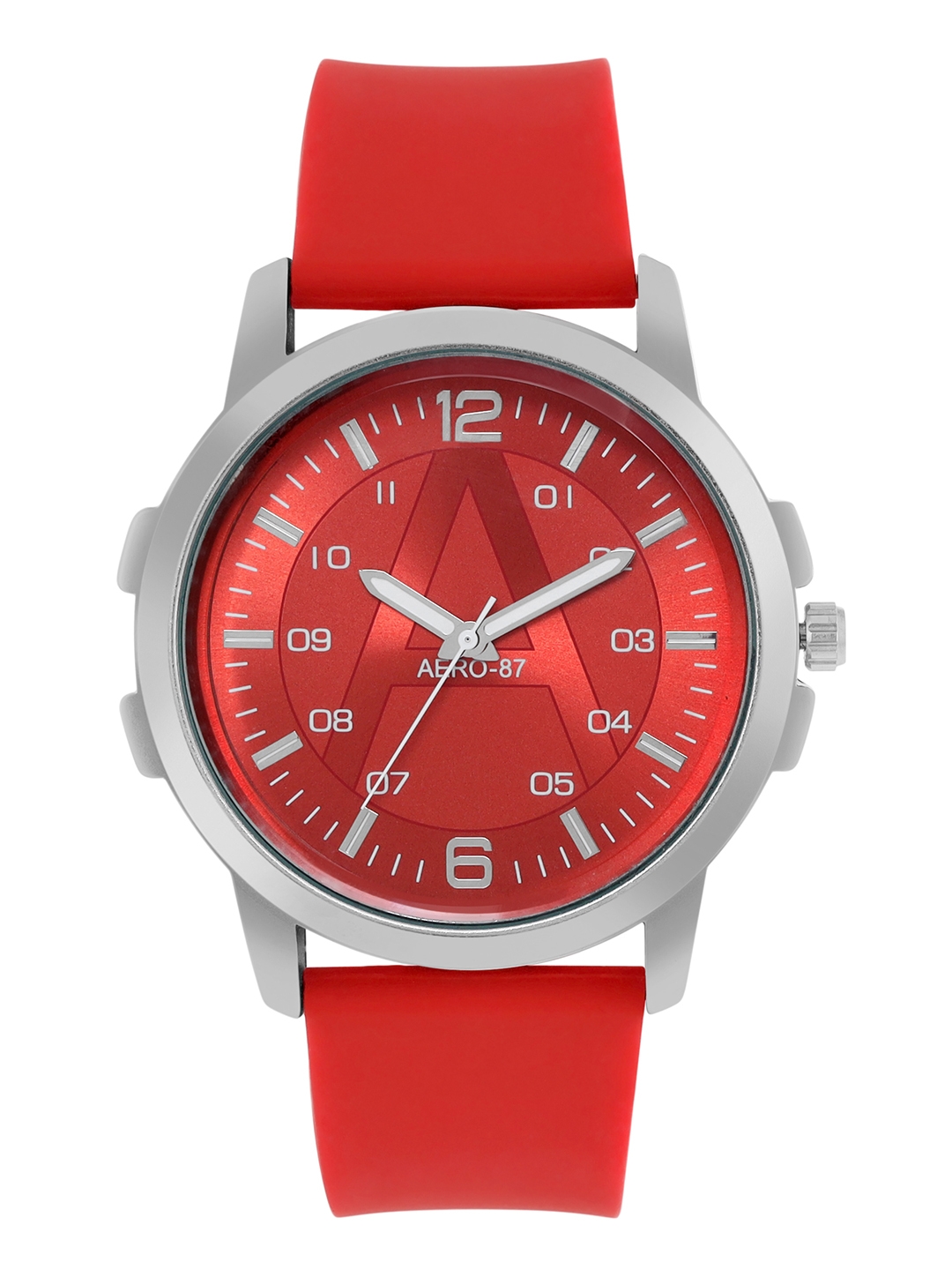 Aeropostale "AERO_AW_A10-5_RD" Classic Men’s Analog Quartz Wrist Watch, Silver Metal Alloy case, Red Dial with contrasting white hand,