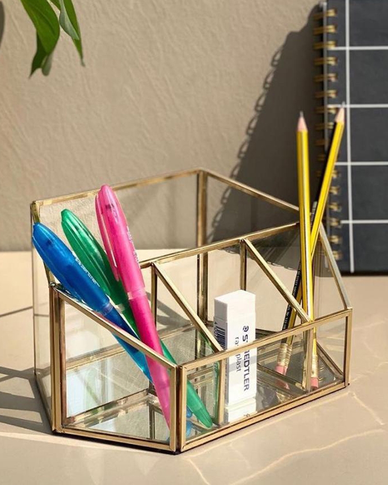 Order Happiness Metal With Glass Pen Stand