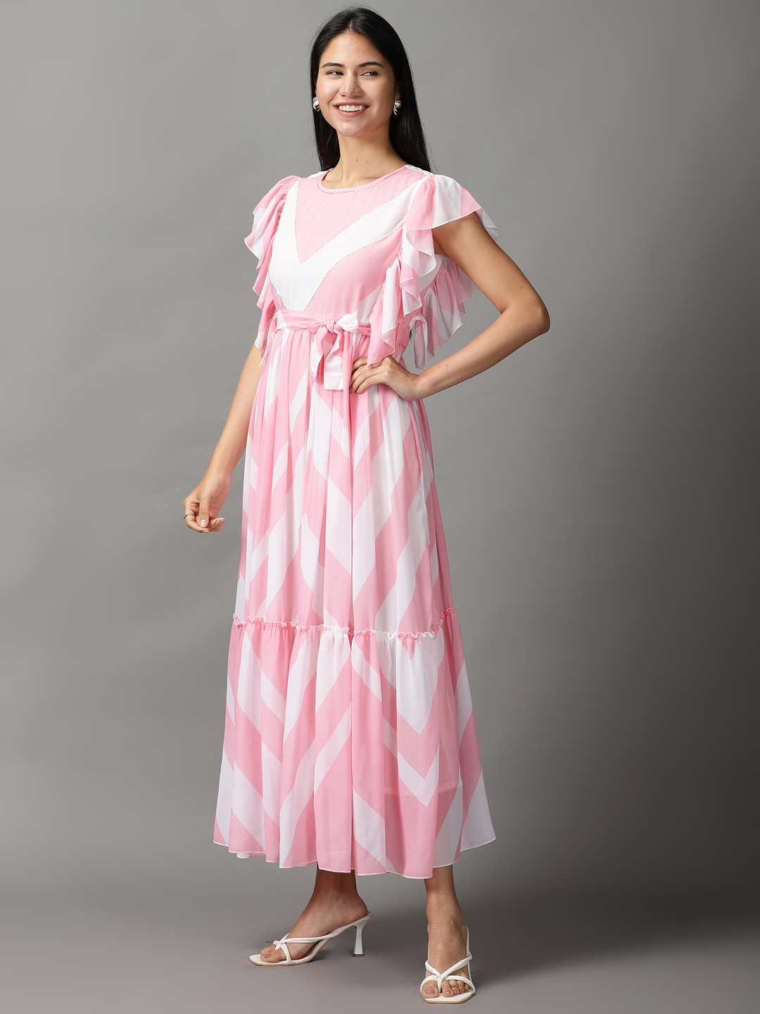 Women's Pink Polyester Chevron Dresses