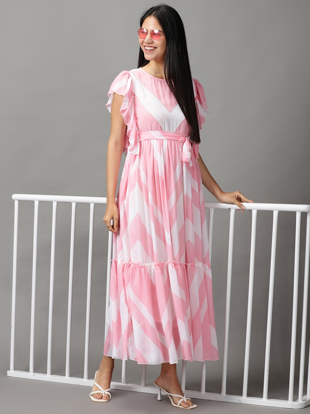 Women's Pink Polyester Chevron Dresses