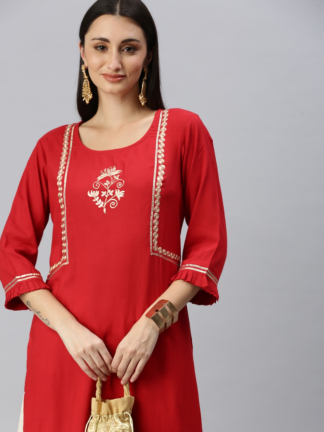 Showoff | Showoff Women's Red Solid Kurta and Trouser 