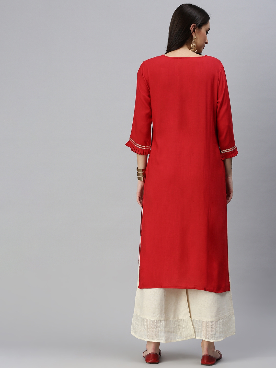 Showoff Women's Red Solid Kurta and Trouser