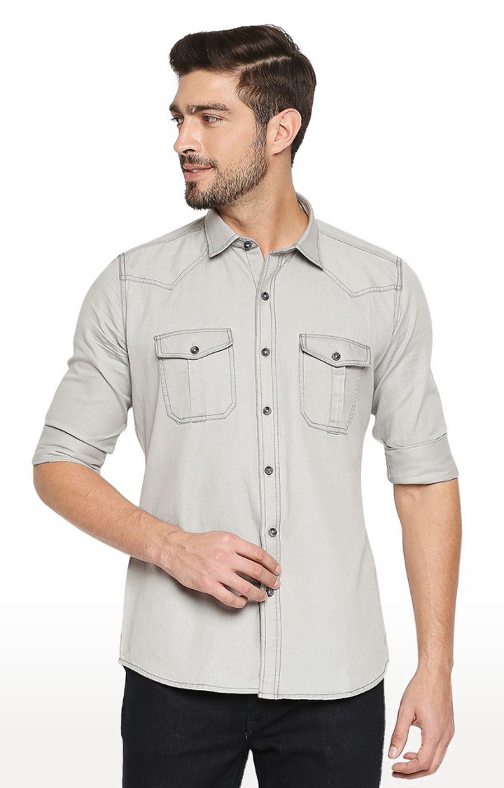 EVOQ Full Sleeves Solid Cotton Grey Casual Shirt