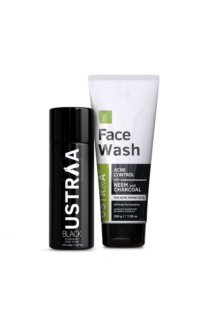 Ustraa Black Deodorant 150ml & Face Wash Neem And Charcoal 200g
