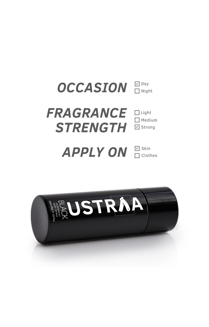 Ustraa Black Deodorant 150ml, De-Tan Face Scrub 100g & Face Wash Neem And Charcoal 200g