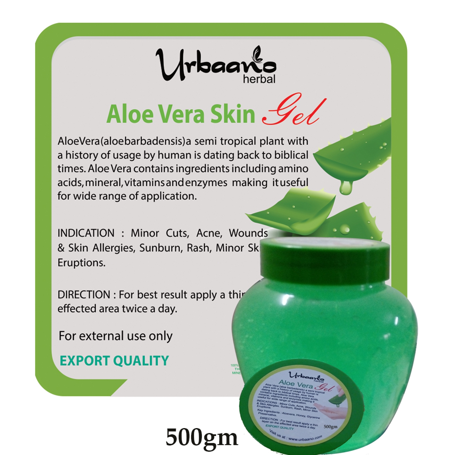 Urbaano Herbal Anti Blemishing Skin Glow Aloe Vera Multipurpose Face & Hair Massage Gel  (500 g)