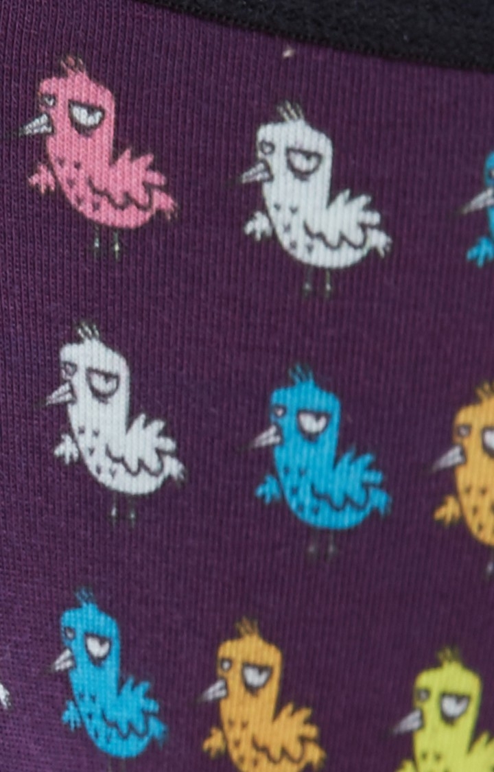 Purple Crazy Bird Print Pima Cotton Hipster Panties