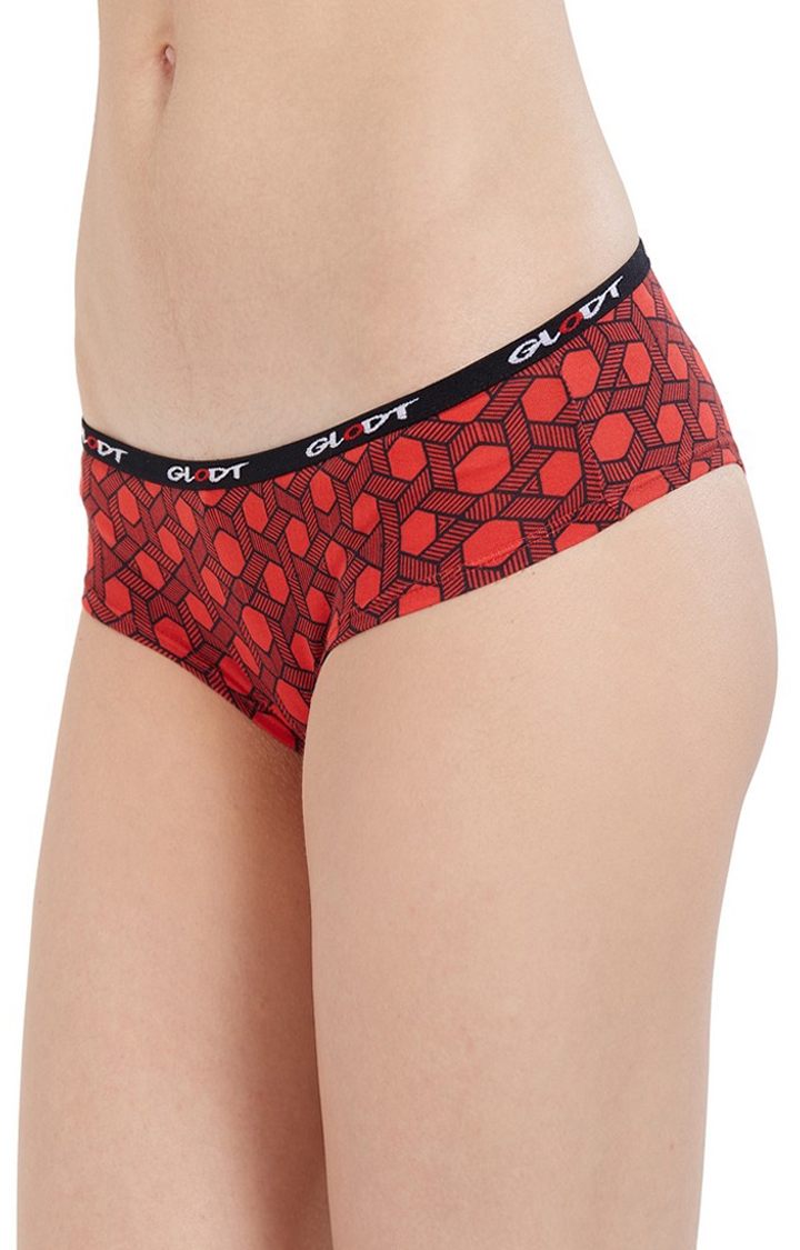 GLODT | Red Hexagon Print Pima Cotton Hipster Panties 2