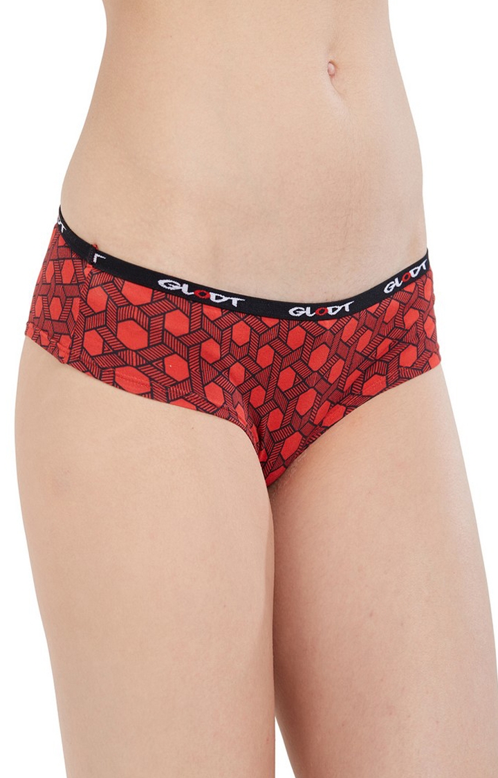 Red Hexagon Print Pima Cotton Hipster Panties