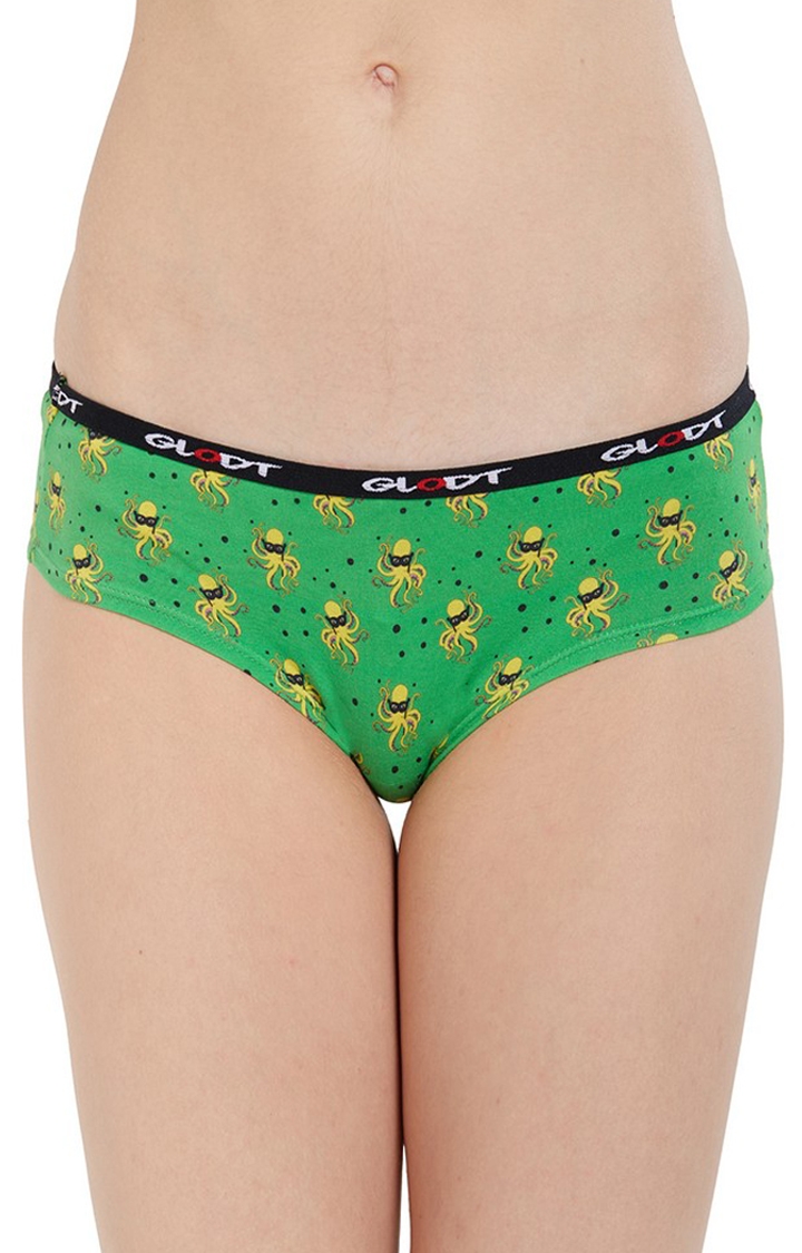 GLODT | Green Octopus Print Pima Cotton Hipster Panties