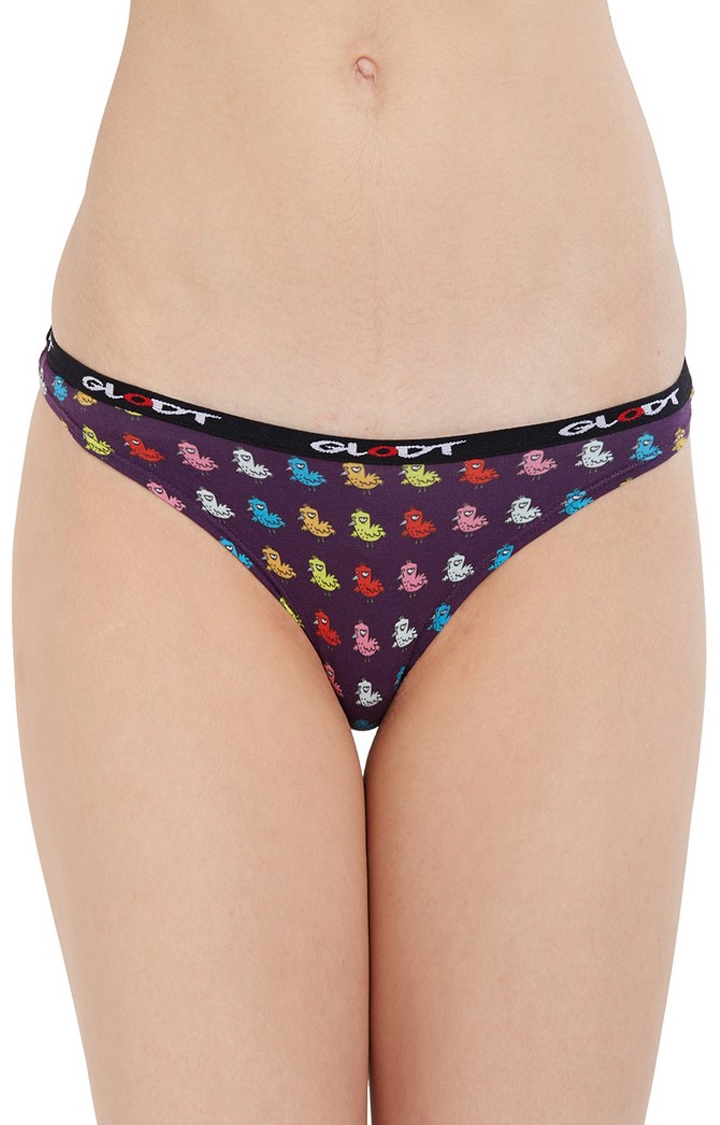 GLODT | Purple Crazy Bird Print Pima Cotton Bikini Panties