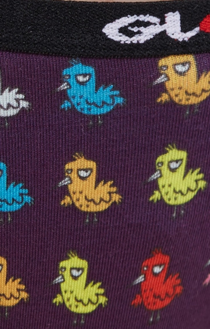 Purple Crazy Bird Print Pima Cotton Bikini Panties